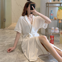 Kimono dressing gown Women summer pajamas nightgown for couples 2021 new short-sleeved cotton spring bathrobe plus size home wear