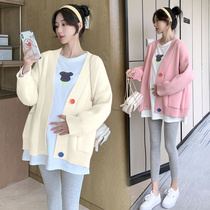 Pregnant woman sweater jacket in woman jacket with long autumn and winter clothing Pregnancy Woman Dress Fashion Suit Loose Knit Cardiovert Blouse Spring Autumn