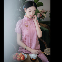 Xiaogongzi original) Morning dew) Retro Republic of China style daily young old satin cheongsam dress handmade plate buckle