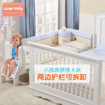 Solid wood childrens bed baby crib splicing bed multi-function with guardrail pine boys and girls small bed