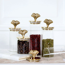 Eurostyle American Ginkgo Leaf Brass transparent glass Candy Seal Tank With Lid Storage Tank Coffee Sugar Tea Containing Bottle