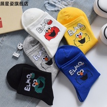Sesame Street socks female ins tide tube socks cute Japanese spring and summer Korean color stockings net red student cartoon