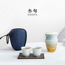 Three-year-old happy fast guest Cup One Pot Two Cups portable glass teapot travel ceramic kung fu tea set