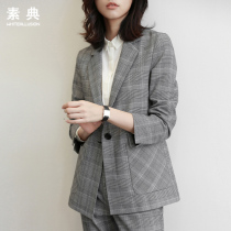 Plain 2020 spring and autumn new retro chic blazer women straight thin OL casual plaid small suit tide