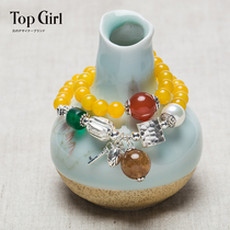 TOPGIRL original pure handmade 925 silver agate crystal bracelet multi-circle of heart lock hand string to send girlfriend holiday gift