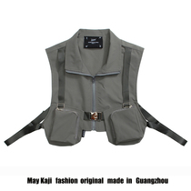 Japanese tooling function tactical vest men and women zipper large pocket stand collar half body short waistcoat coat tide
