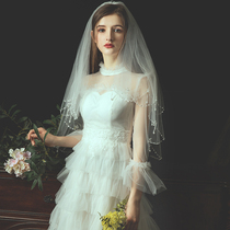 headdress bride's main wedding dress handmade pearl headdress super immortal forest style online photo props vintage simple short