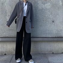 Suit suit female 2021 New Spring season Korean loose Joker long coat wide leg straight pants two