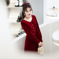 Wedding gown bridal wine red color toast with summer 2022 new velvet long sleeve female display slim temperament back to door