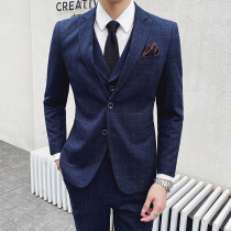 Suit suit handsome groom wedding suit wedding mens three-piece leisure British style slim business dress