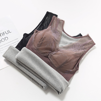 Winter warm vest womens lace V-neck plus velvet padded belt bra one-piece tight thermal underwear Shanni show