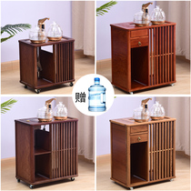 Rosewood mobile tea cabinet Solid wood tea table chicken wing wood new Chinese tea cabinet Household simple walnut table side cabinet