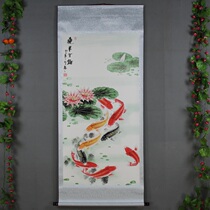 Hot Pin New Product Recommended Chinese Framed Calligraphy Painting Celebrity Calligraphy Hung Painting New Mountain Foyer Decoration Painting 9 Fish Fig.