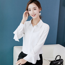 2021 Spring and Summer New Han Fan Joker lotus leaf sleeve shirt women long sleeve temperament lapel collar solid color thin shirt top