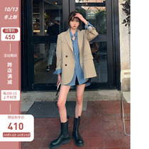 Khaki blazer women spring and autumn 2021 New Korean version of loose temperament senior sense niche design suit women