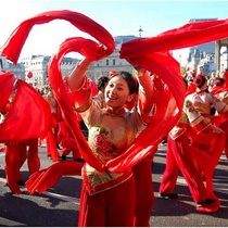 Adult childrens rice seedlings song red silk with dance silk big red silk cloth long colored with annual meeting red silk waist drum props
