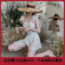 Island resort swimsuit slimming thin belly conservative skirt type one-piece student hot spring swimsuit female ins Net red fairy fan