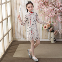 Girls cheongsam autumn retro Chinese style childrens little girl improved spring and autumn thin long-sleeved dress