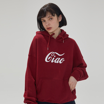 square houlest2021 spring thin velvet long sleeve top burgundy print letter hoodie women