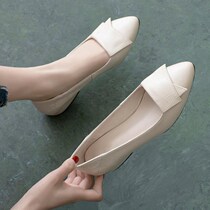 Flat Bottom Single Shoes Woman New Light Mouth Coarse Heel Pointed Women Shoes Soft Leather Soft Bottom 100 Hitch Leather Shoe Working Shoes