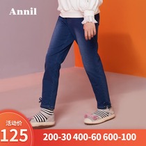 Anel childrens clothing girls denim trousers 2019 autumn new middle and big Children girl small feet bow jeans