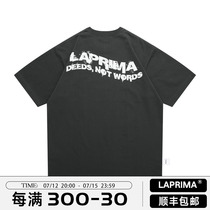 LAPRIMA 21SS brushed lacquered printed short sleeve T-shirt pure cotton 100 hitch loose tooling cityboy make old slogan