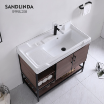 Space aluminum laundry cabinet Balcony household laundry pool one-piece pool cabinet with washboard Ceramic laundry basin Hand wash basin
