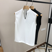Stand collar vest mens tide summer trend wearing sleeveless T-shirt waistcoat casual mens waistcoat wide shoulder ice clip