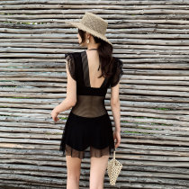 Swimsuit female fairy fan 2021 new one-piece cover belly thin chest gather fresh hot spring conservative summer swimsuit