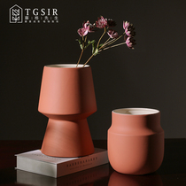 Nordic creative Morandi Ceramic Vase ornaments living room modern simple large round mouth flower arrangement dry flower decoration