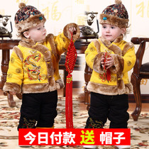 Childrens clothing Tangiao Mens baby Chinese New Year Festive Thickened Gown 1-2-3-year-old baby cotton clothes suit Baby Dress