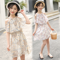 Girls summer clothes 2021 new little girl clothes foreign childrens skirt season chiffon strapless dress Princess tide