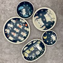 Spot Japan imported Mino Yaki weekend cute cat Meow Cat Ceramic frosted glazed tableware Dinner plate small bowl