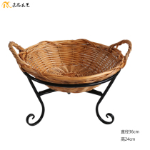 Rongchang wood baking shop soft willow basket display rack Bakery ornaments Wrought iron pastry bread rack display props