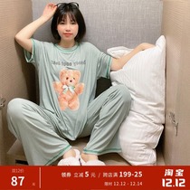 Bow Bear Modal short sleeve trousers pajamas female summer thin student cute loose home suit suit