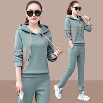 Plus velvet padded suit super soft inner casual set womens winter new casual slim shirt and pants suit