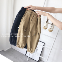 Green Childrens products) Korean childrens spring and autumn loose version of cavalry cotton high-elastic large pocket casual pants closed trousers