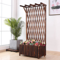 Outdoor anti-corrosion wood flower box carbonized solid wood grid fence flower pot climbing rattan flower rack Balcony courtyard partition decoration
