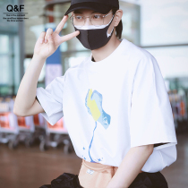 Legend says that Chen Qian Qians Tongan T-shirt male and female loose superfire ins short sleeve tidal pure cotton creative erotic dress