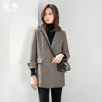  Wool coat womens new 2020 autumn and winter popular Korean version thickened small mid-length plaid wool coat women