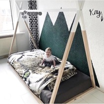 ins Same Style Custom Multicolor Kids Tent Bed Playhouse Triangle Wooden Bed Solid Wood Floor Bed Photography Props