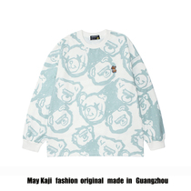 Guochao bear graffiti printing cotton long sleeve T-shirt female male loose autumn winter BF lovers Tide brand thin sweater autumn