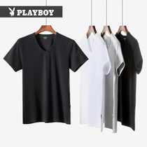 Playboy mens undershirt base shirt Mens short-sleeved T-shirt summer white sports fitness camisole mens tide