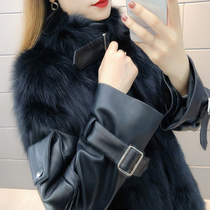 Fox fur straw jacket woman 2022 new temperament 100 lap black Slim Genuine Leather Collar Young stylish