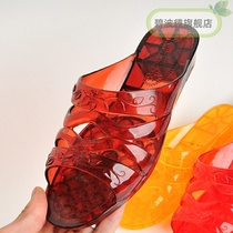 Summer New Lady crystal jelly transparent plastic plastic sandals high heel slope heel Slipper women