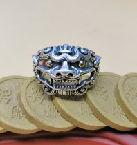 Lion ring men Sterling Silver Lion ring trendsetter man safe evil ring God beast opening male ring silver ornaments