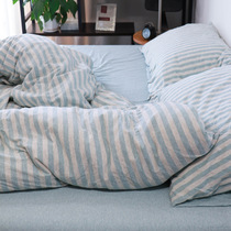 Japanese cotton knitted striped four-piece unprinted Tianzhu cotton special quilt cover sheet student dormitory double bed