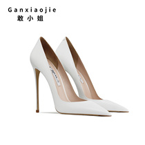 Dare Lady High Heels Shoes Woman 2022 Autumn New Fine Heel Temperament Sexy White Single Shoes Genuine Leather Shallow Mouth Shoes