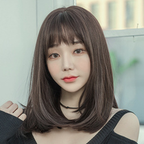 Wig womens medium long hair long straight hair realistic natural full realistic hair set pseudo-mother net red collarbone hair repair face short hair