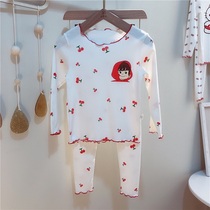 Childrens cotton underwear set for girls thin autumn and winter home wear pajamas girls little cherry baby bottoming autumn clothes